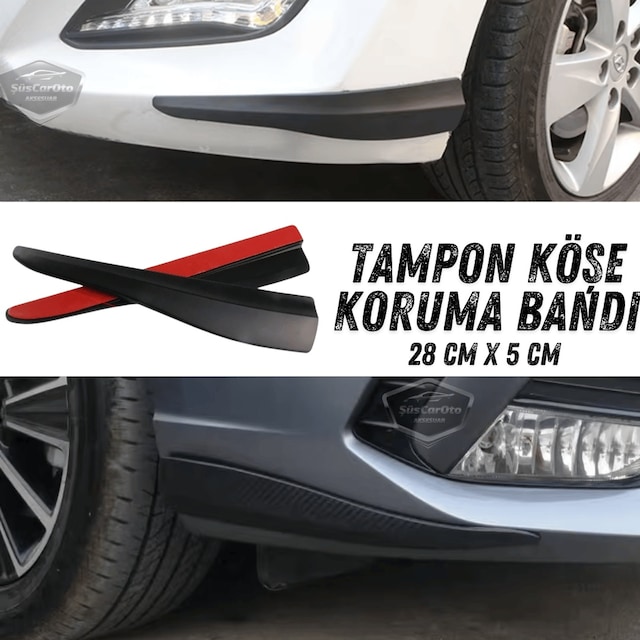 Üniversal Her Araca Uyumlu Esnek Tampon Köşesi Koruma Bandı Tampon Köşe Koruyucu Şerit Yumuşak Bant 2 Parça Siyah 28 Cm 00 Şüscaroto Aksesuar