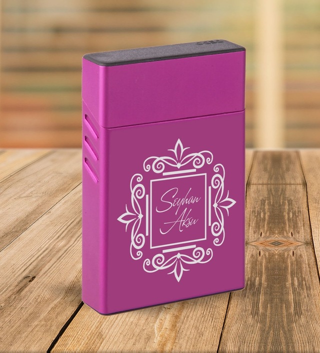 Bk Gift Kişiye Özel Mor Slim Boy Metal Sigara Kutusu-1 Siyah