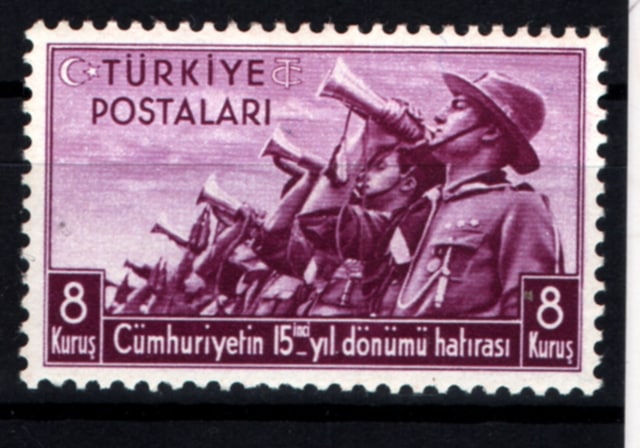 1938 Cumhuriyet'in Onbeşinci Yıldönümü Pulları 8 Kuruş Tp0785 İsfila1377 Teşhir Ürün