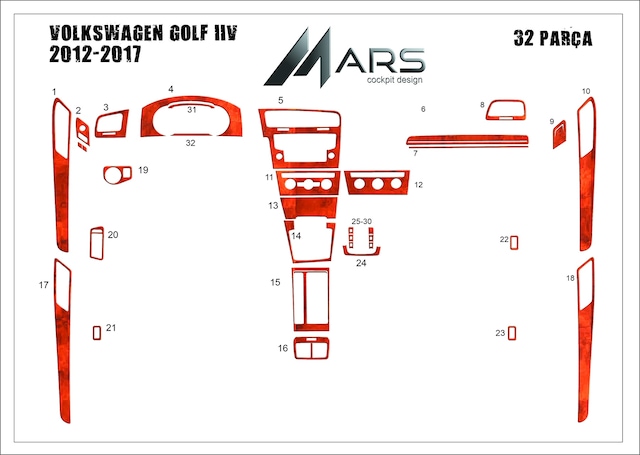 Volkswagen Golf 7 Torpido Kaplama 2012 - 2016 32 Parça Full Set Maun