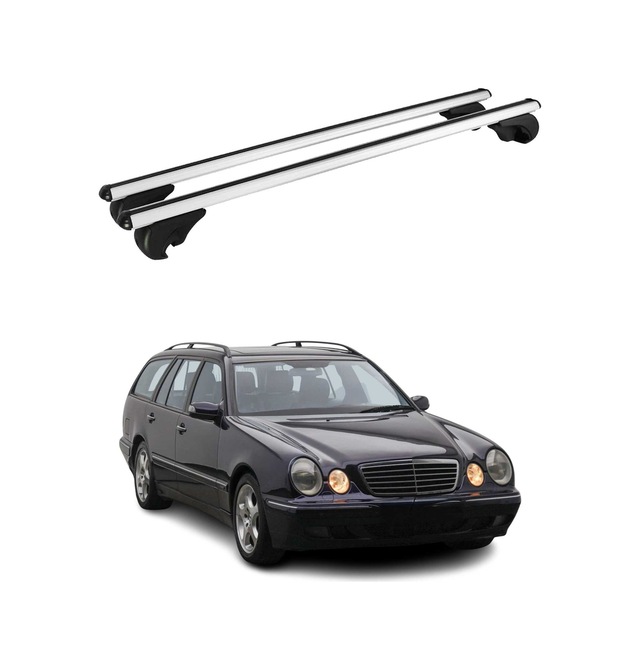 Mercedes E Serisi S210 1996-2002 Arası Uyumlu Port Bagaj Taşıyıcı Ara Atkı Alüminyum Gümüş 2 Parça