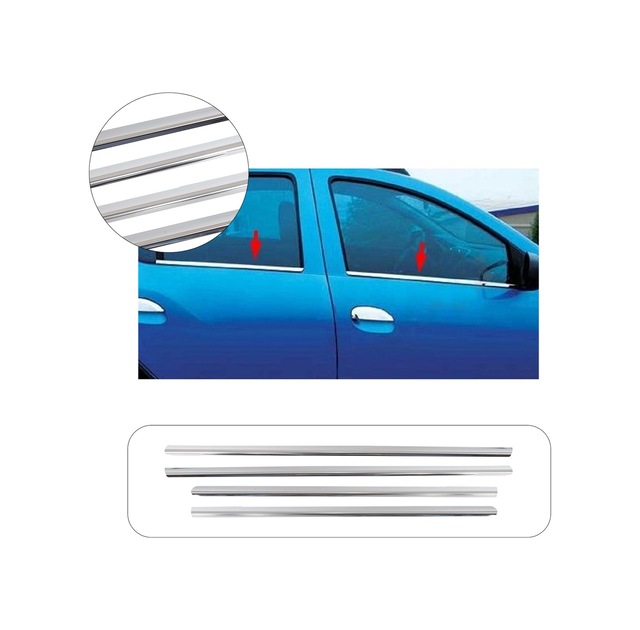 Dacia Sandero Stepway Uyumlu 2012-2020 Krom Cam Çıtası 4 Parça Paslanmaz Çelik