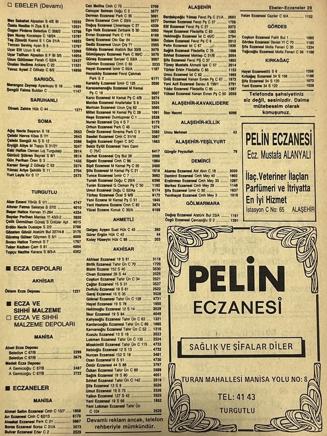 Manisa 1987 Meslek Reklam İlanı Efemera S-29 Teşhir Ürün
