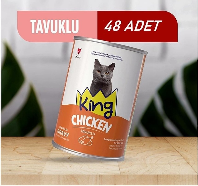 King Sos İçerisinde Et Parçacıklı Tavuklu Kedi Konservesi 400 Gr 48 Adet