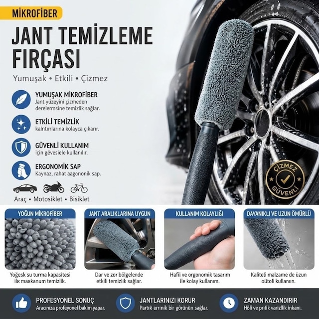 Büro Ev Ofis Arabası İçin Araç Dışı Mikrofiber Jant Temizleme Bakım Sünger Fırçası