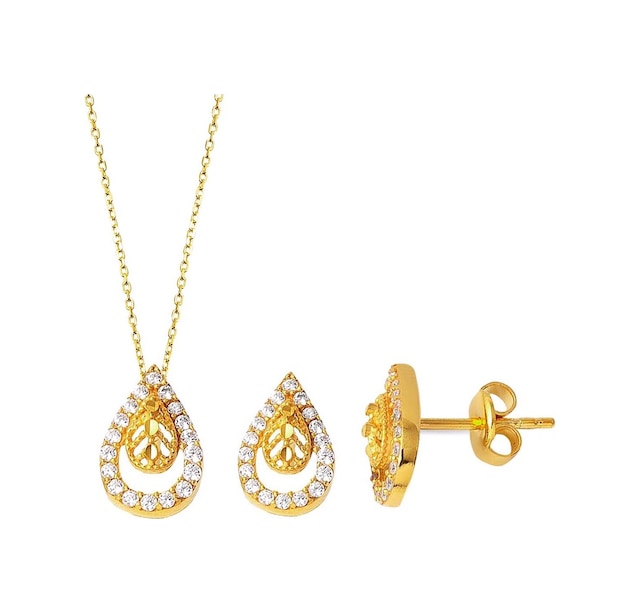 Bilezikci Damla Kolye + Küpeli 14 Ayar Altın Mini Set Kmk002