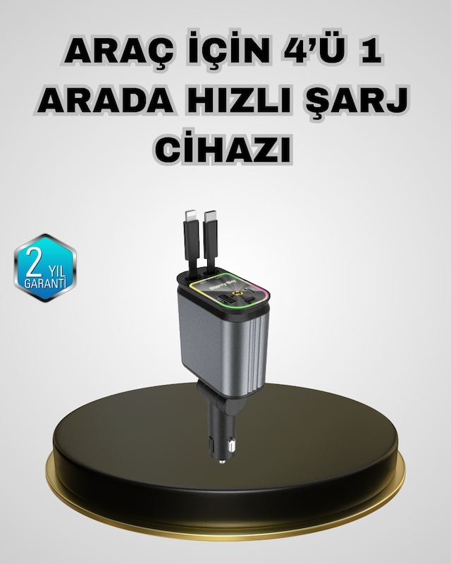 Tek Araç Şarj Adaptörü 66w Pd Qc Hızlı Şarjlı Ve Çekilebilir Kablolu Najmaddin