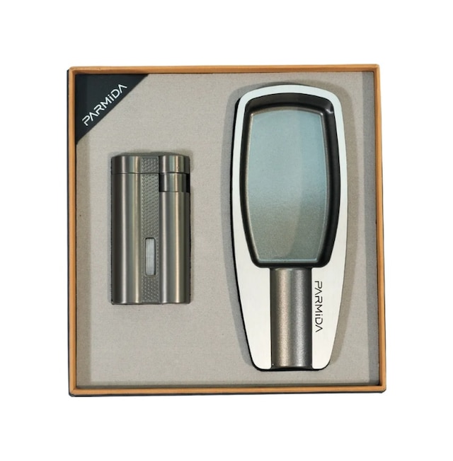 Parmida 3 Torch Gunmetal Çakmak Gunmetal Tekli Küllük İkili Puro Seti Tr9849