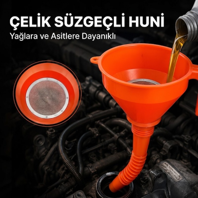 Çelik Süzgeçli Huni - Spiralli Ve Sabit Borulu - 2.2 Litre Kapasite Pratik Gereç Ulaşılmaz Noktalar