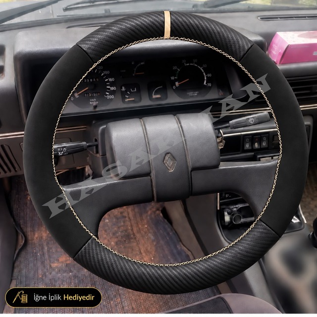 Renault R9 Fairway Dikme Direksiyon Kılıfı Alcantara Süet Mat Karbon Bej Yüzük Ve Dikiş 1992-1996