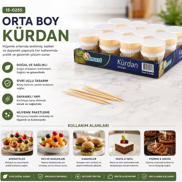 Ksmart K-0158 Kürdan Orta Boy - 12'li Paket