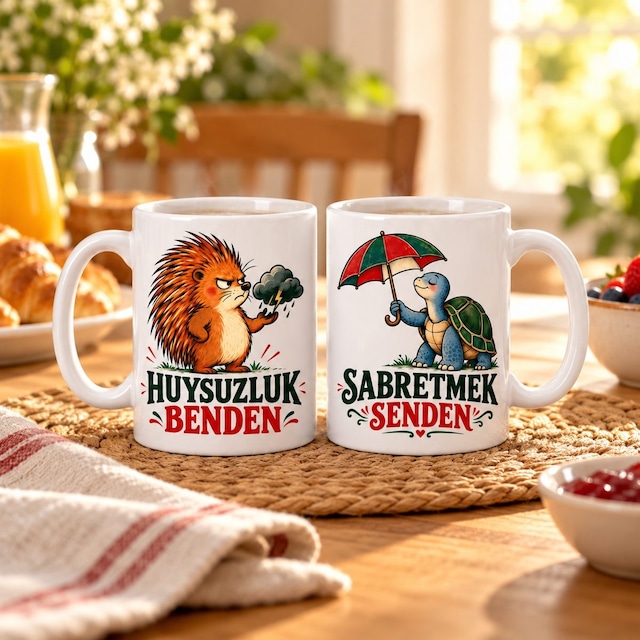 Huysuz Ve Sabırlı 2'li Porselen Kupa Seti - Model 740