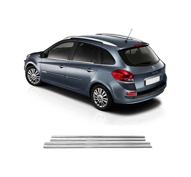 Renault Clio 3 Uyumlu 2006-2011 Krom Cam Çıtası 4 Parça Paslanmaz Çelik