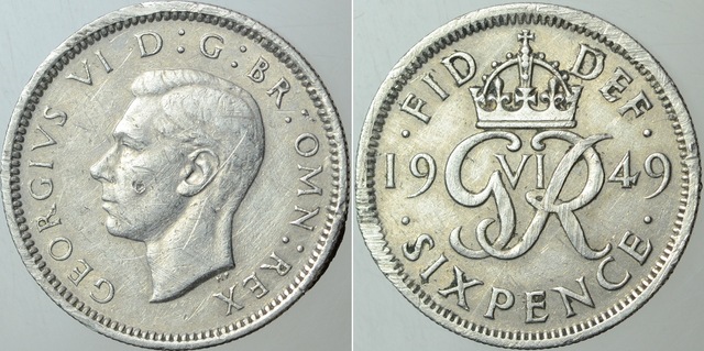 Birleşik Krallık 6 Pence 1949 Kral 6. George Iı. Elizabeth'in Babası İngiltere.