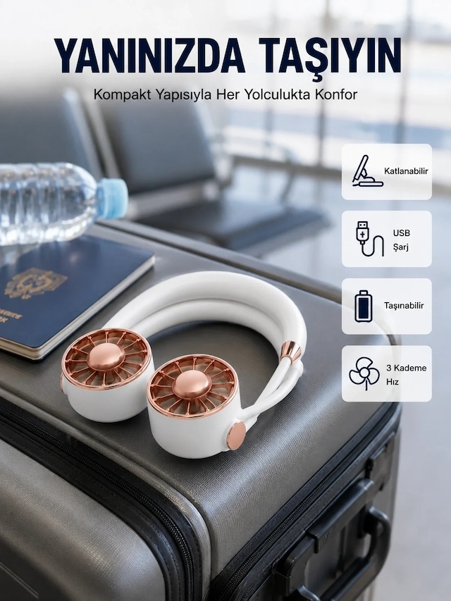 Ers Usb Şarjlı Katlanabilir Mini Boyun Fanı 1 3 Saat Kullanım