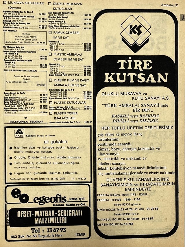 İzmir 1982-1983 Meslek Reklam İlanı Efemera S31 Teşhir Ürün