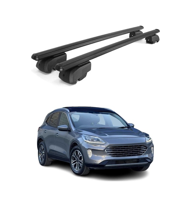 Ford Kuga Iıı 2019-2027 Arası Uyumlu Port Bagaj Taşıyıcı Ara Atkı Alüminyum Siyah 2 Parça