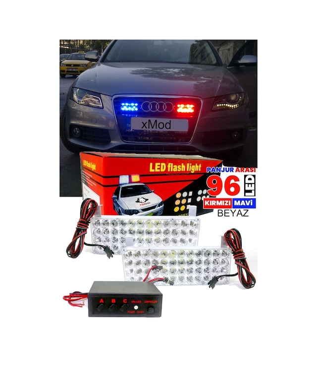 Kırmızı Mavi 96 Led Panjur İçi Polis Flash Led 48 X 2 Led