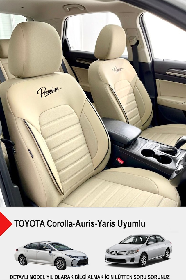 Premium Serisi Lüks Keten Oto Koltuk Kılıfı Toyota Corolla-auris-yaris Uyumlu Bej