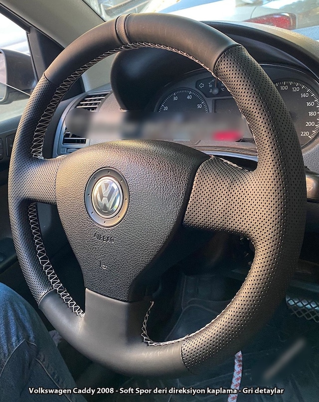 Volkswagen Caddy 2007-2010 Araca Özel Dikmeli Direksiyon Kılıfı Siyah