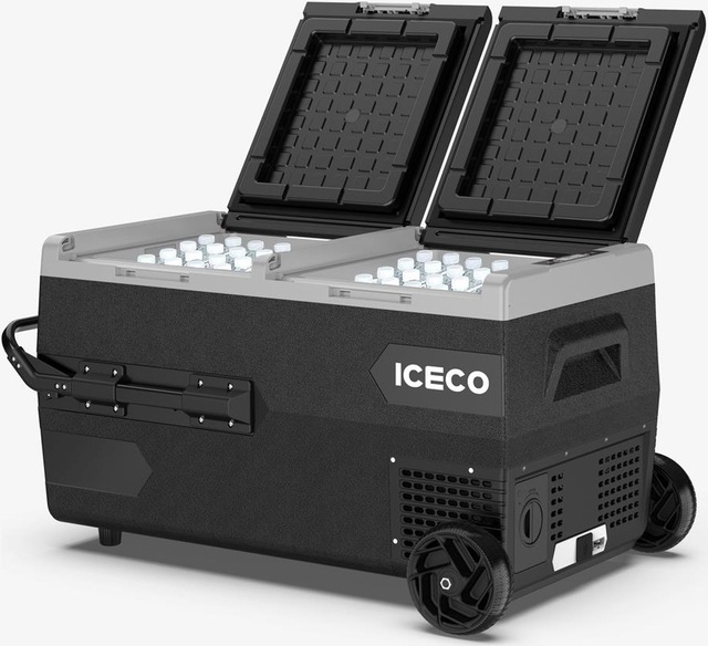 ICECO K95D 12/24Volt 95 Litre Akülü/Kablolu/ Çift Bölmeli Kompresörlü Tekerlekli Outdoor Oto Buzdolabı/Dondurucu (Akü Dahil Değildir)