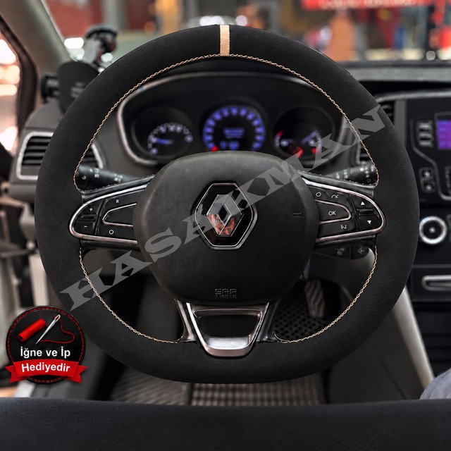 Renault Kadjar Dikme Direksiyon Kılıfı Full Alcantara Süet Bej Yüzük Ve Bej Dikiş 2015-2022