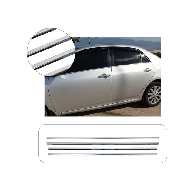 Toyota Corolla Uyumlu 2007-2013 Krom Cam Çıtası 4 Parça Paslanmaz Çelik