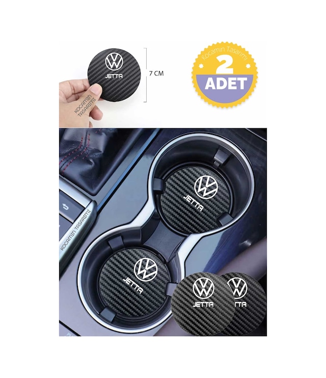 Volkswagen Jetta Yazılı Siyah Karbon Araç Bardak Altlığı Volkswagen Logolu Jetta İçin Şık Ve Spor 7 Cm Tasarım 2 Adet 2 Adet