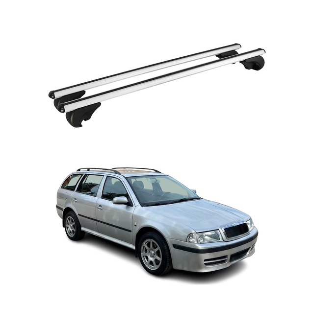 Skoda Octavia I Station Wagon 1996-2004 Arası Uyumlu Port Bagaj Taşıyıcı Ara Atkı Alüminyum Gümüş 2 Parça