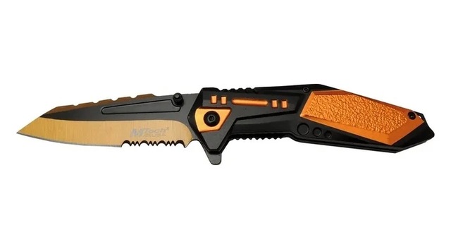 4171 Turuncu Kamp Çakı 21cm - Yarı Otomatik, Kemerlikli, Testere Detaylı
