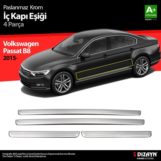 S-Dizayn VW Passat B8 Krom İç Kapı Eşiği 4 Parça 2015 Üzeri S-Diz