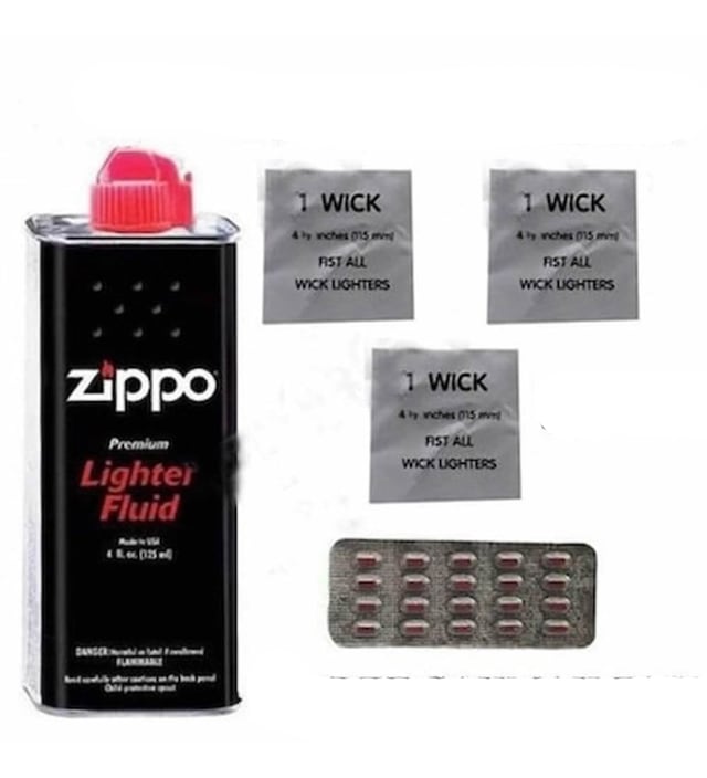 Zippo Benzin Seti 20 Adet Alfa Çakmak Taşı 3 Fitil