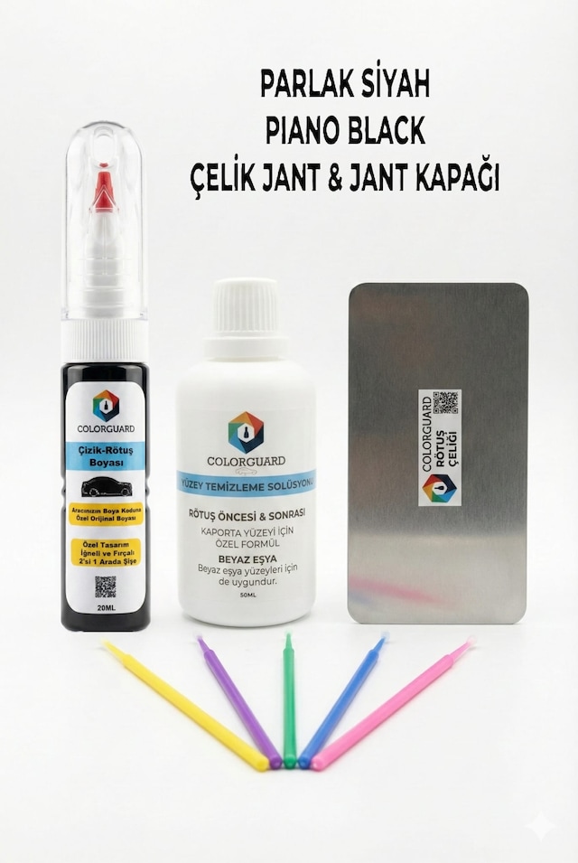 Parlak Siyah-piano Black Çelik Jant-jant Kapağı İğneli Ve Fırçalı 2 Si 1 Arada Rötuş Boyası Yüzey Temizleme Solüsyonu Profesyonel Ve Çapaksız Rötuş Çeliği 5'li Uygulama Çubuğu Seti