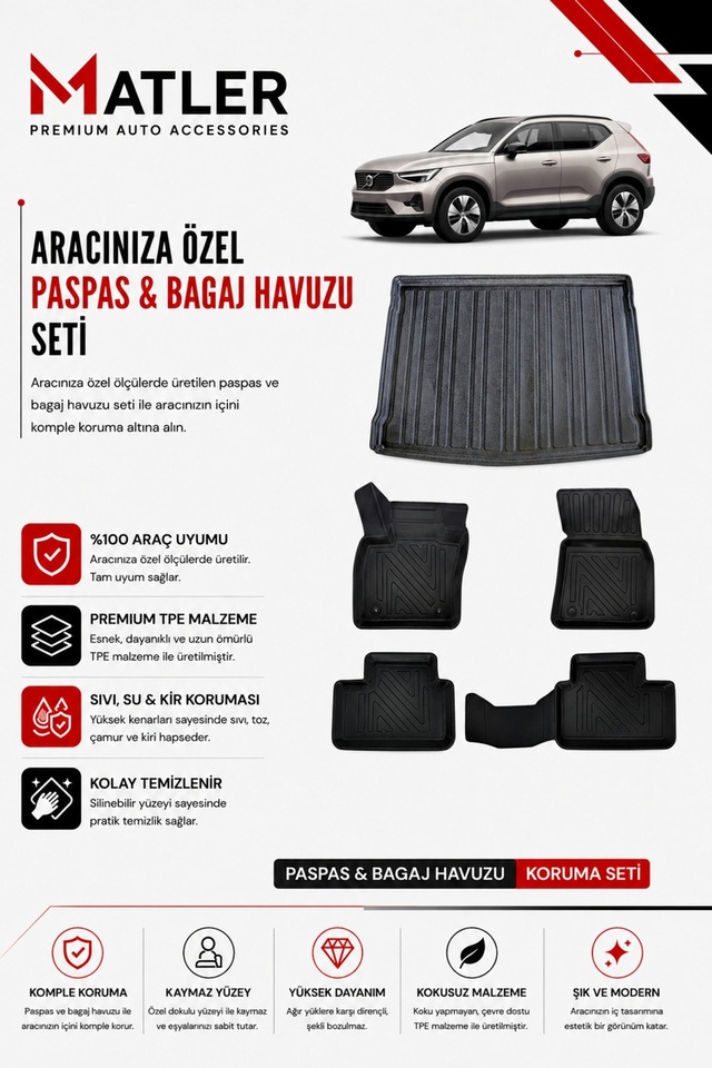 Volvo Xc40 2026 Model 4d Ekstra Havuzlu Paspas Ve Bagaj Havuzu Set