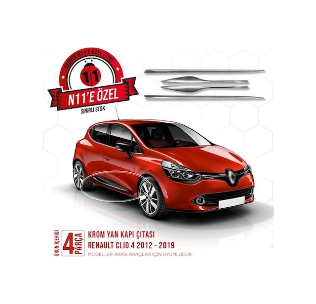 intakrom Renault Clio 4 Krom Yan Kapı Çıtası 4 Parça 2012-2021- Hb-Sw N11.2659