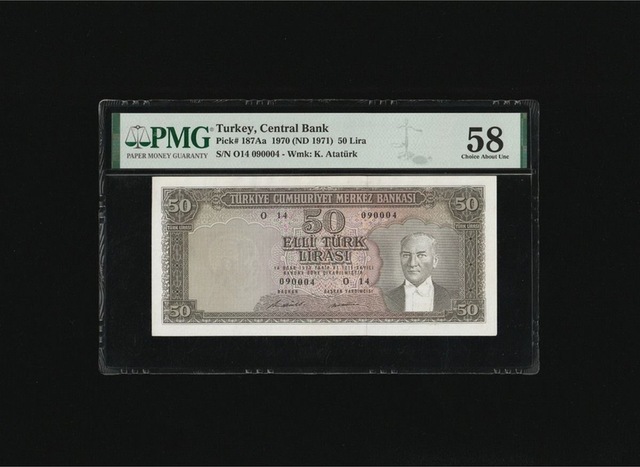 Pmg 58 Elli Türk Lirası 50 Tl 1970 Nd 1971 P 187aa S/n O14 090004 5. Ems 7. T Ça