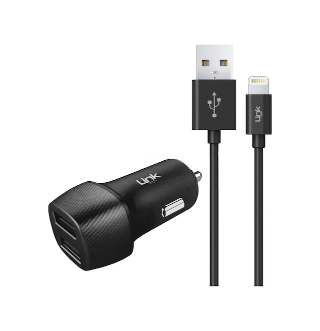 Linktech C492 Araç Şarj Aleti ve Lightning Usb Kablo Set 2.4A 2X