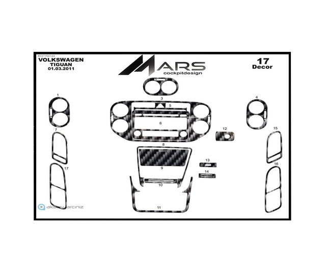 Volkswagen Tiguan Torpido Kaplama 2007-2010 20 Parça Karbon