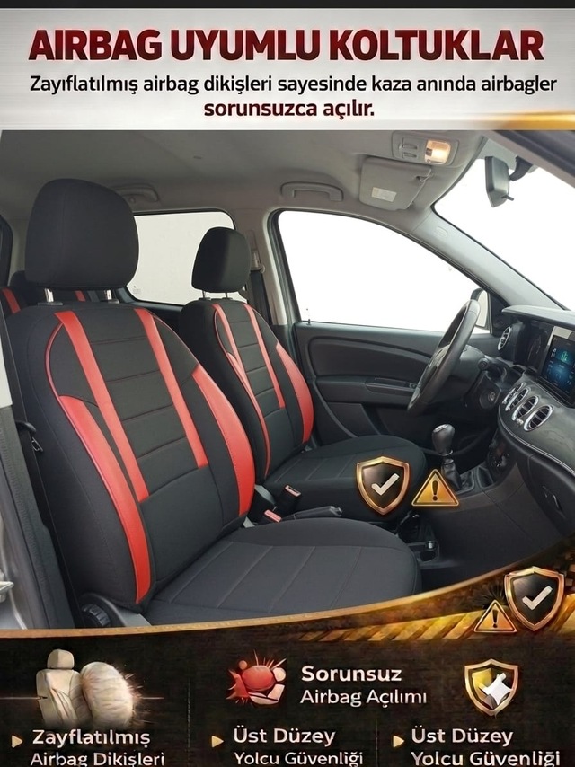 Veloce Siyah Kırmızı Serisi Üniversal Oto Koltuk Kılıfı Ön Arka Koltuk Tam Set