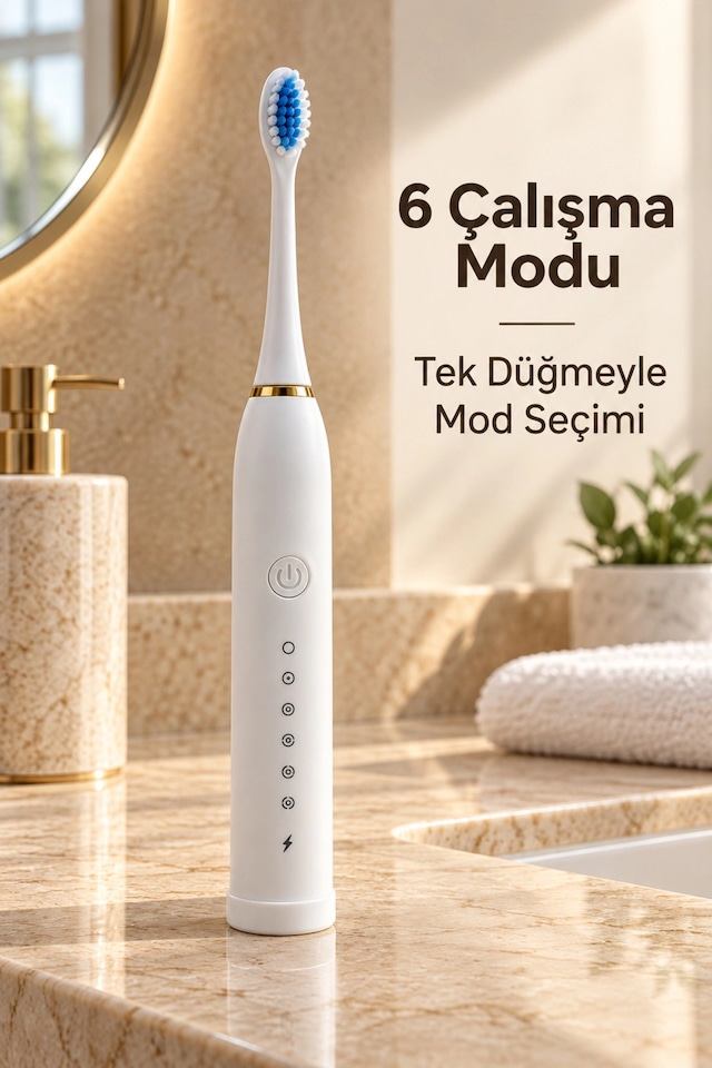 Mey İthalat Şarjlı Elektrikli Diş Fırçası Beyaz 6 Modlu