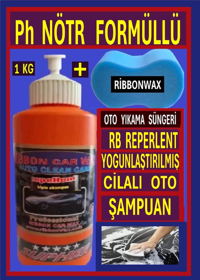 Reperlent Ph Nötr Formüllü Cilalı Oto Yıkama Şampuanı 1 Kg + Oto Yıkama Süngeri