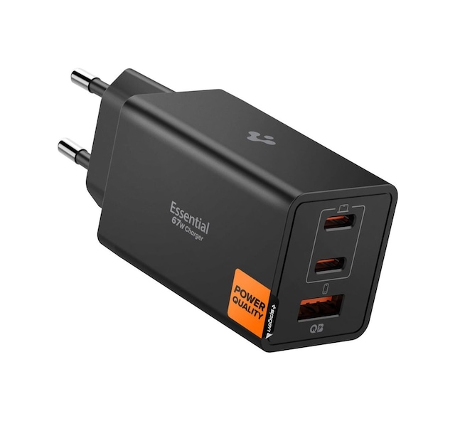 Spigen 67w Usb-c + Usb-a 3 Port Hızlı Şarj Aleti Samsung Pps 2.0 Isı Düşüren Gan Pro Akım Korumalı Pd 3.0 / Scp / Fcp Protokol Güç Adaptörü İphone & Android & İpad & Macbook Type-c Black