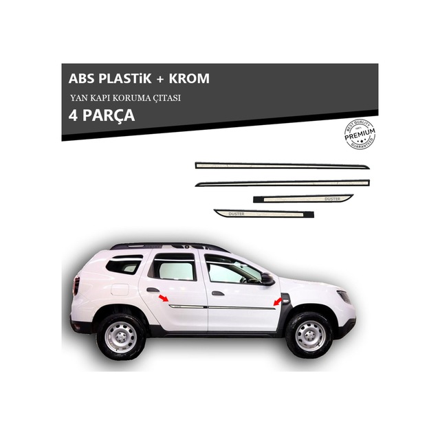 Dacıa Duster 2018-2024 Arası Yan Kapı Koruma Çıtası Plastik + Krom