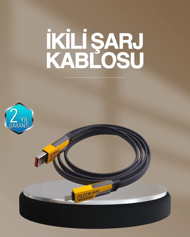 Ers Hızlı Şarj Destekli 65w Örgülü Usb-c Ve Usb-a Çoklu Şarj Kablosu