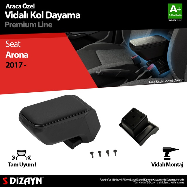 S-dizayn Seat Arona Kol Dayama Kolçak Abs Vidalı Siyah 2017 Üzeri A+ Kalite