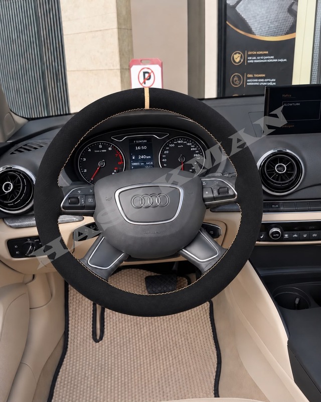 Audi A5 8t Dikme Direksiyon Kılıfı Full Alcantara Süet Bej Yüzük Ve Bej Dikiş 2012-2016