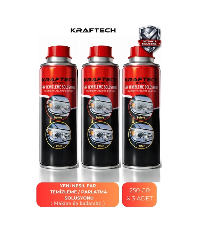 Kraftech Yeni Nesil Premium I Buharlı Araba Far Temizleme Ve Parlatma Solüsyonu I Kloroform Uyumlu 3 X 250 G