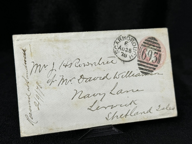 İngiltere Klasik Dönem 1878 Victoria Dönemi Pink Penny Kendinden Pullu Antiye Zarf Postadan Geçmiş