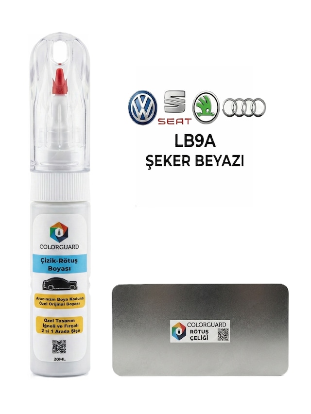 Volkswagen-seat-škoda-audi Lb9a Şeker Beyazı İğneli Ve Fırçalı Özel Tasarım Şişe Rötuş Boyası Ve Profesyonel Rötuş Çeliği Seti