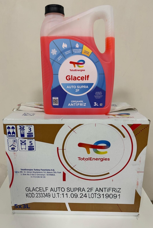 Total Glacelf 2 F Supra Organik Kırmızı Antifriz 3 Lt X 5 Adet